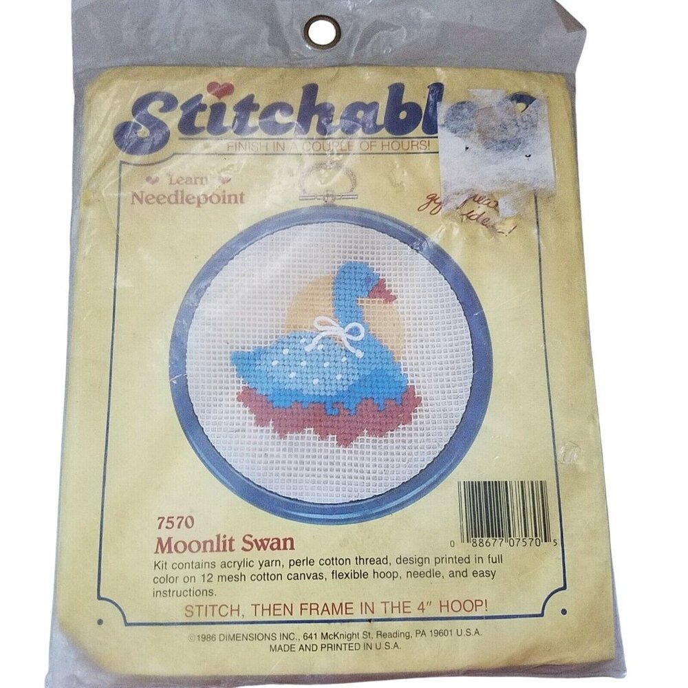 Craft Kit Stitchables Moonlit Swan # 7570 Learn Needlepoint Stitch then Frame